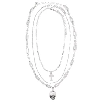 Multi-Pack Silver Cross Skull Necklace Set - 3 Pack