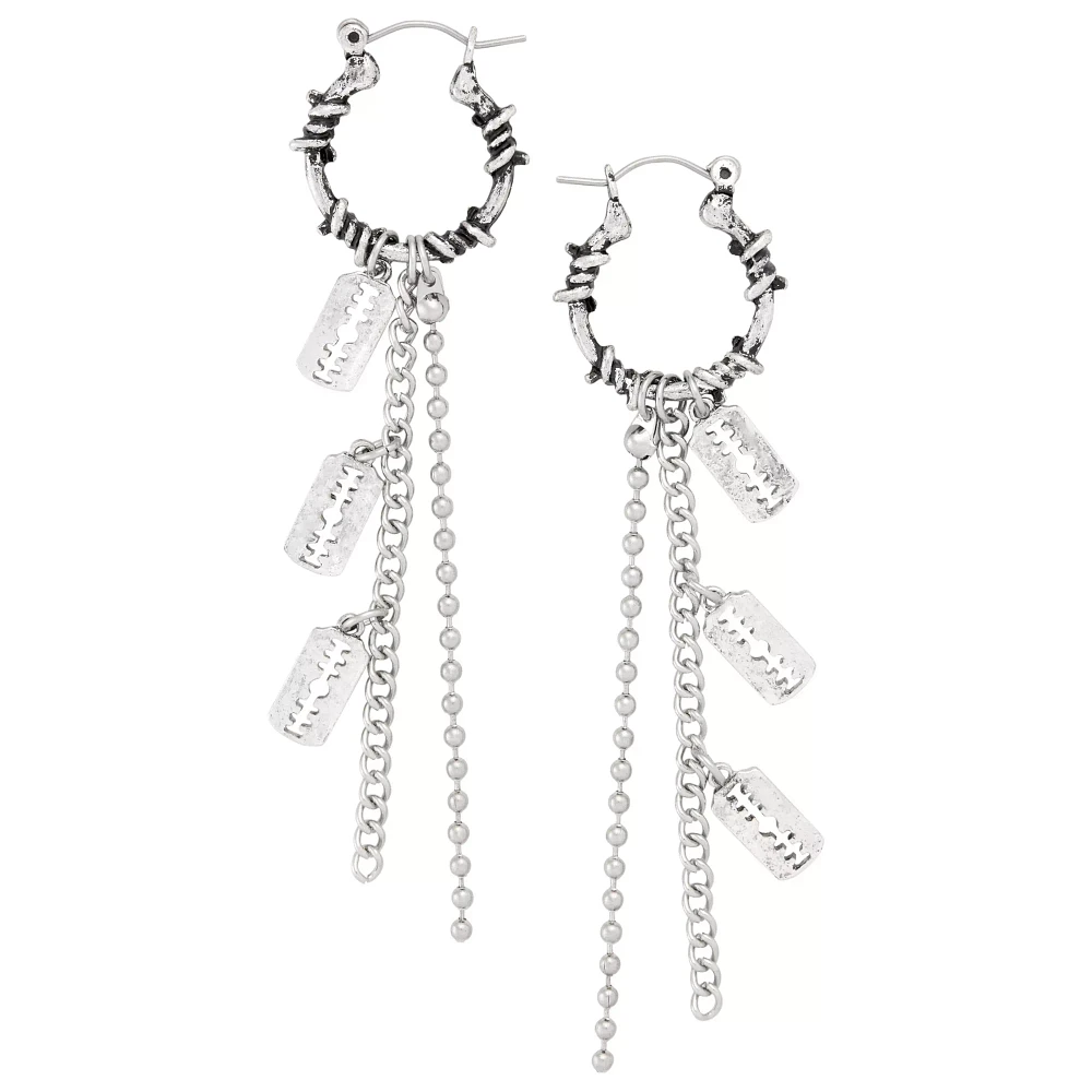 Barbed Wire Razor Blade Dangle Earrings