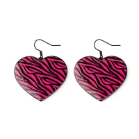Pink Zebra Print Heart Dangle Earrings