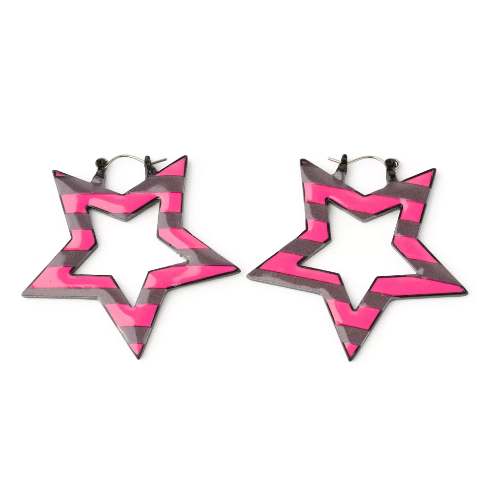Pink Striped Star Earrings