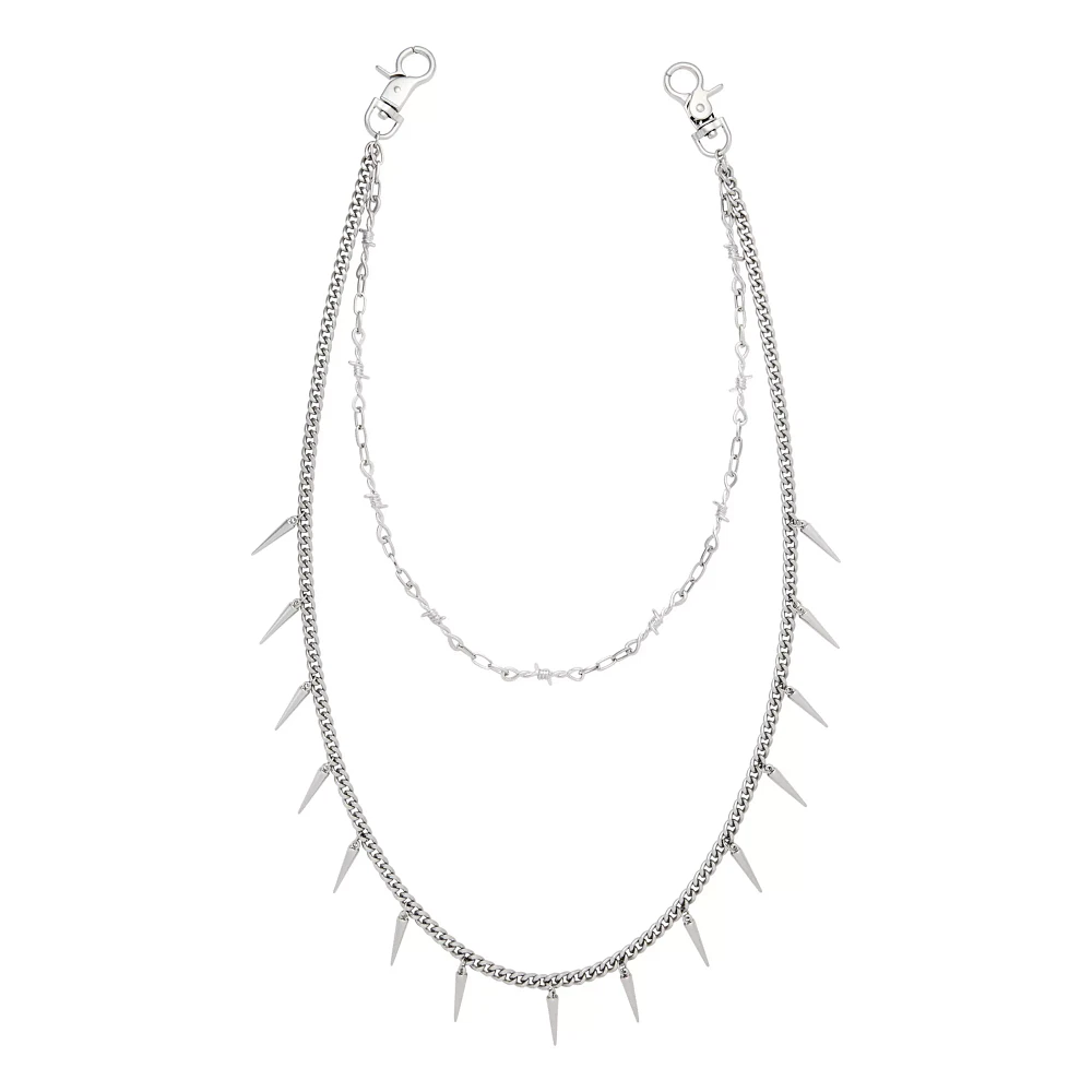 Silvertone Double Row Barbed Spike Wallet Chain
