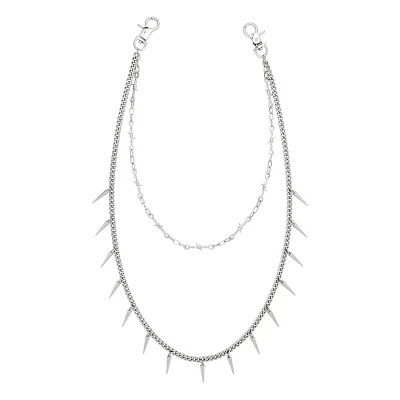 Silvertone Double Row Barbed Spike Wallet Chain