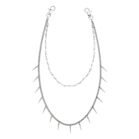 Silvertone Double Row Barbed Spike Wallet Chain