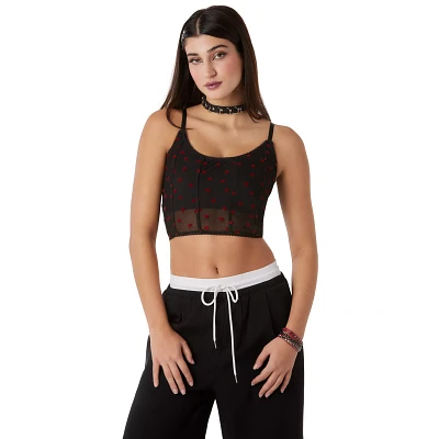 Red Hearts Mesh Cropped Corset Top
