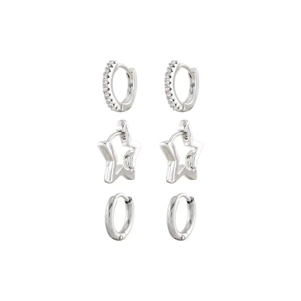 Multi-Pack Silvertone Star Hoops 3 Pair - 18 Gauge