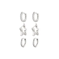 Multi-Pack Silvertone Star Hoops 3 Pair - 18 Gauge