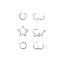 Multi-Pack Silvertone Star Hoops 3 Pair - 18 Gauge
