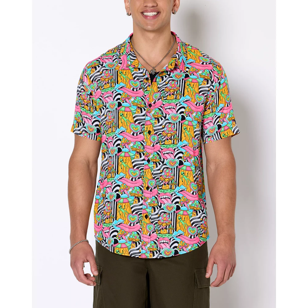 Trippy Shroom Woven Button Up Shirt
