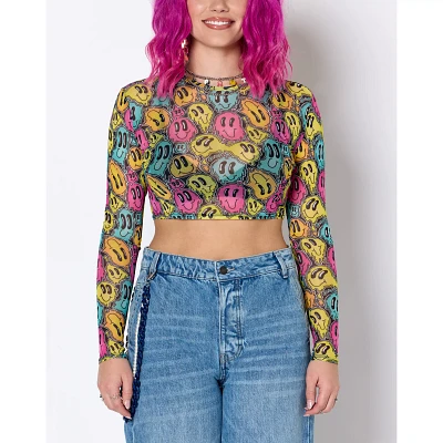 Trippy Smiley Face Mesh Crop Top