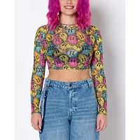 Trippy Smiley Face Mesh Crop Top