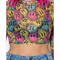 Trippy Smiley Face Mesh Crop Top