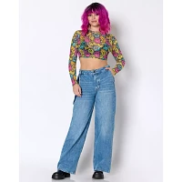 Trippy Smiley Face Mesh Crop Top