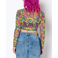 Trippy Smiley Face Mesh Crop Top