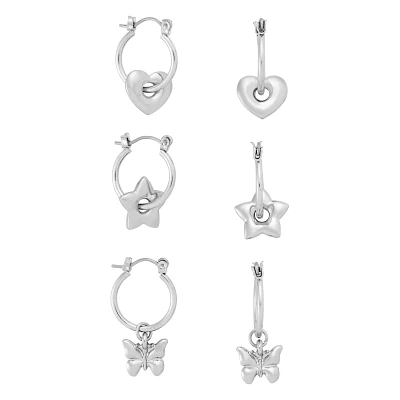 Multi-Pack Kayla Malecc Silver Charm Hinge Hoops - 3 Pair