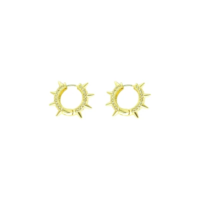 CZ Gold Plated Spike Huggie Earrings - 18 Gauge