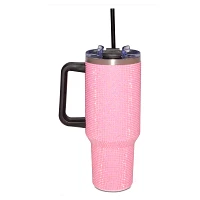 Pink Rhinestone Travel Tumbler with Straw - 40 oz.
