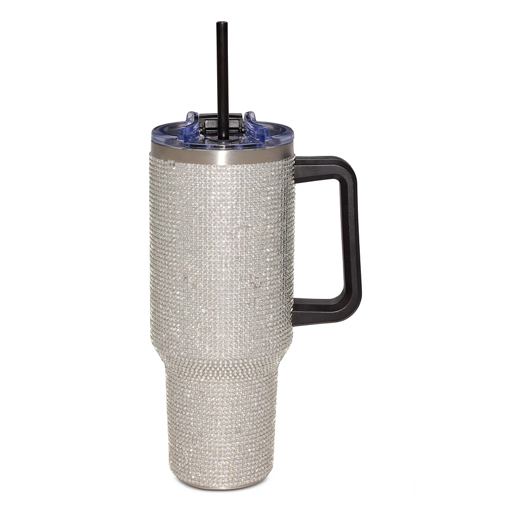 Silver Rhinestone Tumbler with Straw - 40 oz.