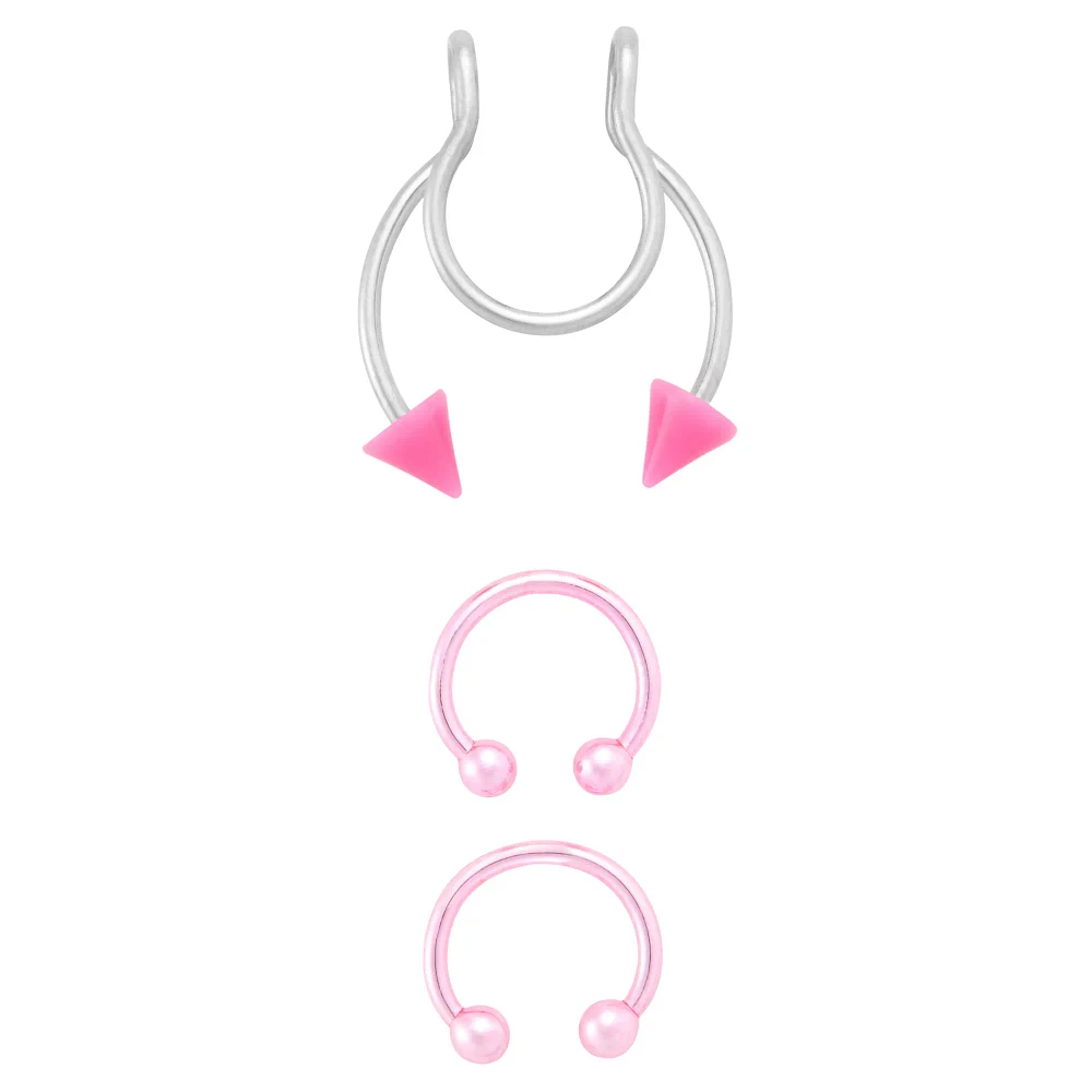 Kayla Malecc Multi-Pack Titanium Pink Horseshoe Rings and Fake Horseshoe Septum Ring - 3 Pack