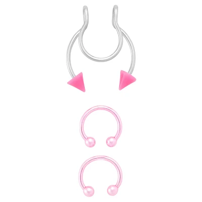 Kayla Malecc Multi-Pack Titanium Pink Horseshoe Rings and Fake Horseshoe Septum Ring - 3 Pack