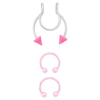 Kayla Malecc Multi-Pack Titanium Pink Horseshoe Rings and Fake Horseshoe Septum Ring - 3 Pack