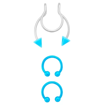 Kayla Malecc Multi-Pack Titanium Neon Horseshoe Rings and Fake Horseshoe Septum Ring