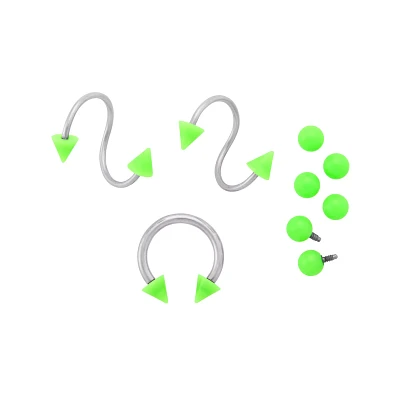 Kayla Malecc Multi-Pack Horseshoe Ring and Twist Nose Rings with Green Ends and Extra Balls 3 Pack - 16 Gauge