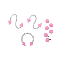 Kayla Malecc Multi-Pack Titanium Horseshoe Twist Rings with Pink Ends and Extra Balls 3 Pack - 20-16 Gauge