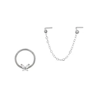 Kayla Malecc Multi-Pack Titanium Butterfly Septum Ring and L-Bend Nose Chain 2 Pack - 20-16 Gauge