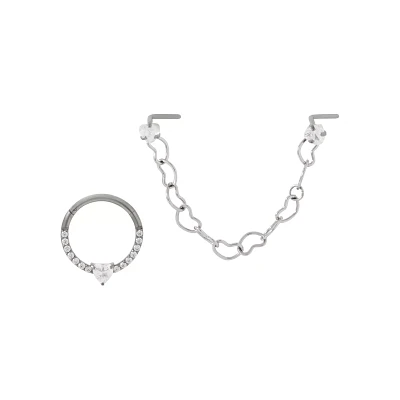 Kayla Malecc Multi-Pack Titanium Heart Septum Ring and Dangle Chain L-Bend Nose Ring 2 Pack - 20-16 Gauge