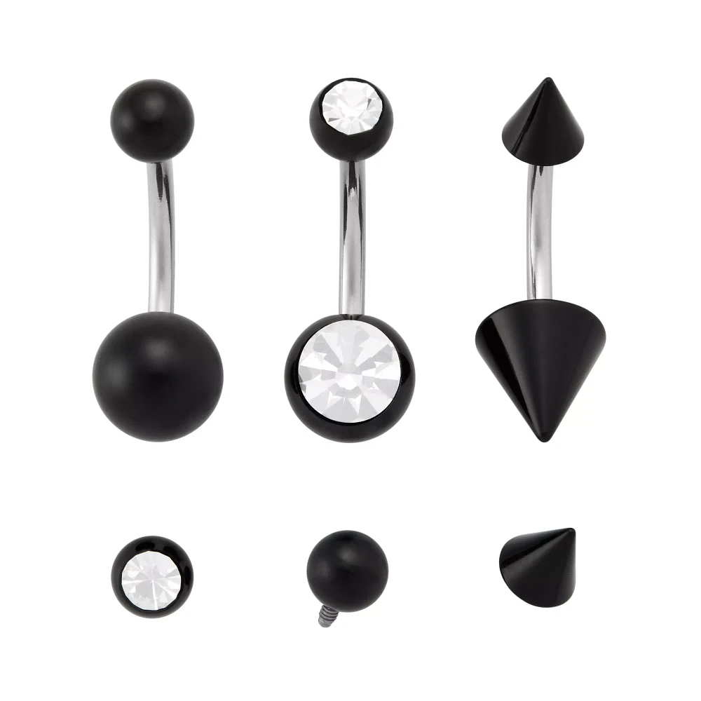 Kayla Malecc Multi-Pack Titanium Belly Rings with Ends and Extra Ends 3 Pack