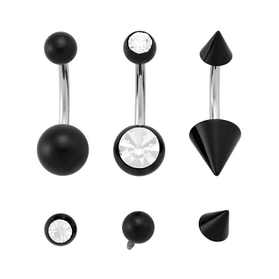 Kayla Malecc Multi-Pack Titanium Belly Rings with Ends and Extra Ends 3 Pack