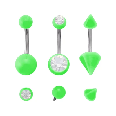 Kayla Malecc Multi-Pack Titanium Neon Green Belly Rings with Green Ends and Extra Ends 3 Pack - 14 Gauge
