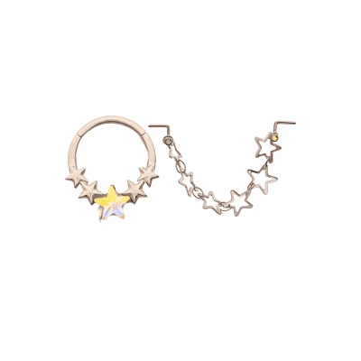 Kayla Malecc Multi-Pack Titanium Seamless Star Septum Ring and L-Bend Star Chain Nose Ring 2 Pack - 20-16 Gauge