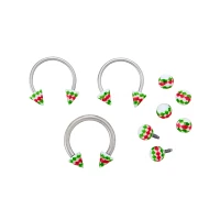 Kayla Malecc Multi-Pack Titanium Horseshoe Rings with Red and Green Ends and Extra Balls 3 Pack - 20-16 Gauge