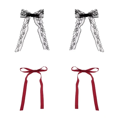 Multi-Pack Red and Black Hair Bows - 2 Pair