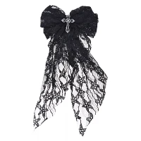 Black Lace Hair Bow with Cross Pendant