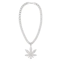 Silver Weed Leaf Bling Chain Necklace