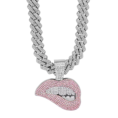 Silver Lip Bite Bling Chain Necklace