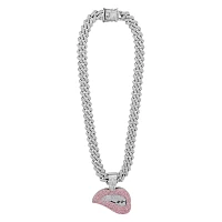Silver Lip Bite Bling Chain Necklace