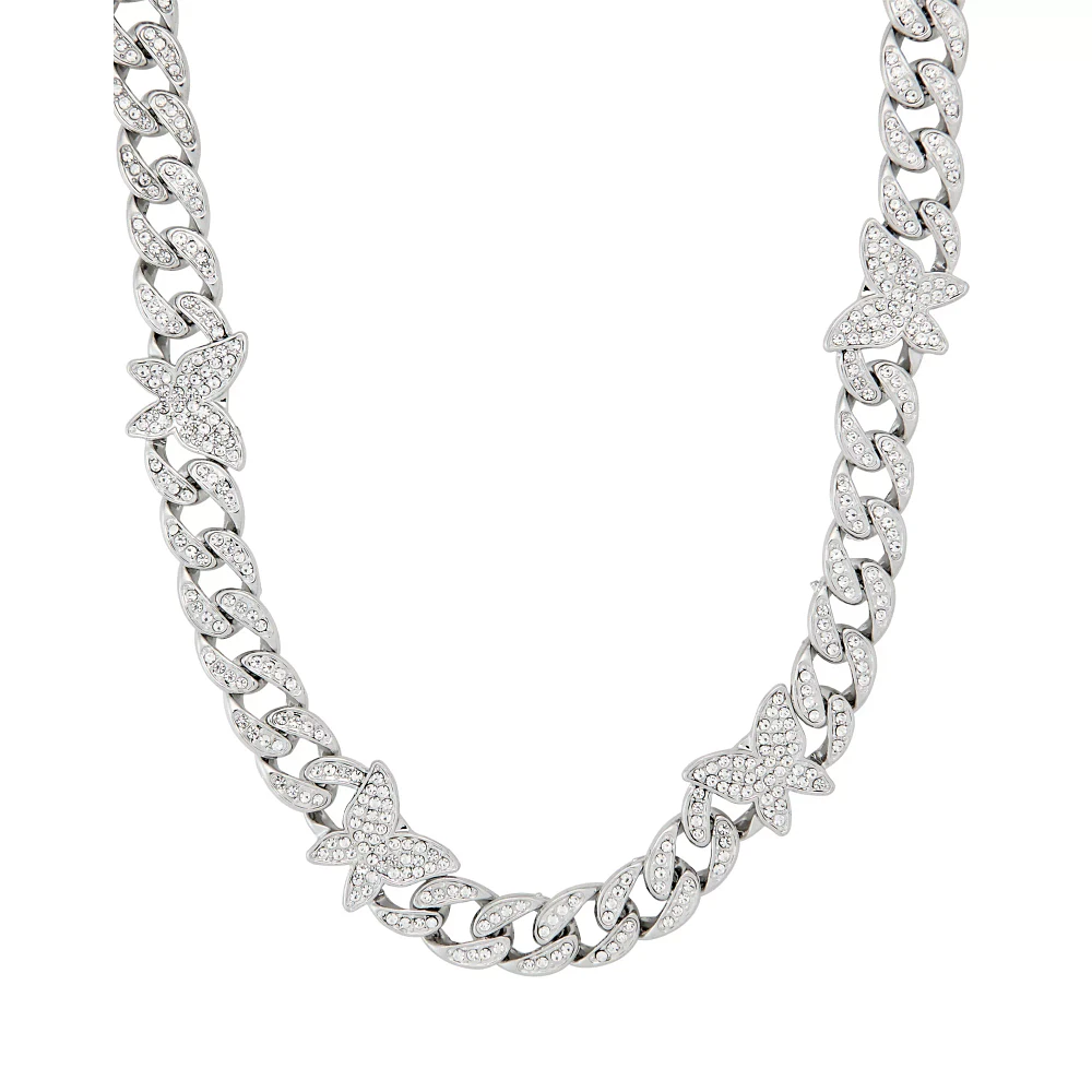 Silver Butterfly Bling Chain Necklace