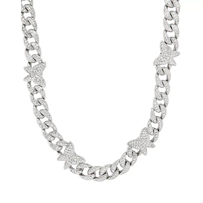 Silver Butterfly Bling Chain Necklace