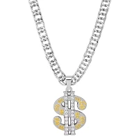 Silver Dollar Sign Bling Chain Necklace