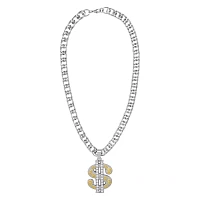 Silver Dollar Sign Bling Chain Necklace