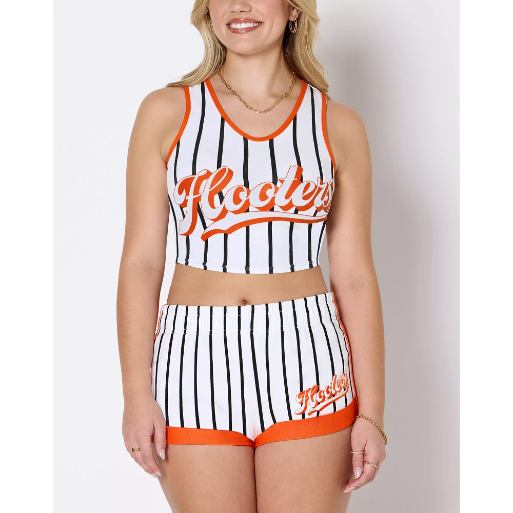 White Striped Hooters Cropped Tank Top