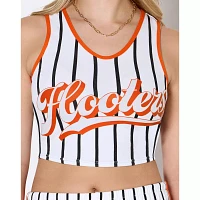 White Striped Hooters Cropped Tank Top