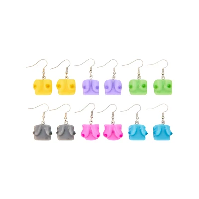 Multi-Pack Colorful Boob Dangle Earrings - 6 Pack