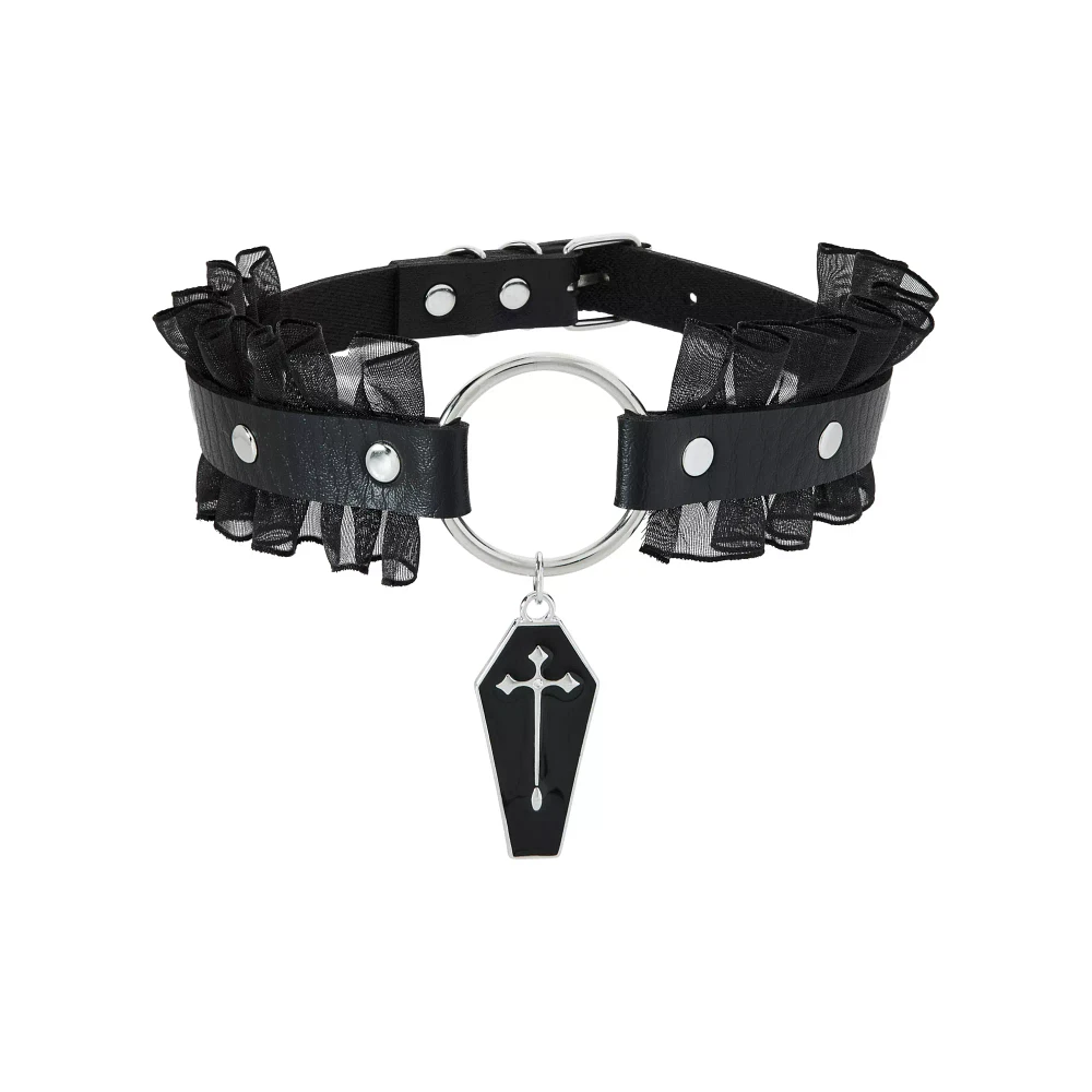 Ruffle Cross Coffin Choker Necklace