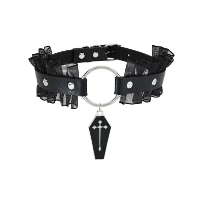 Ruffle Cross Coffin Choker Necklace