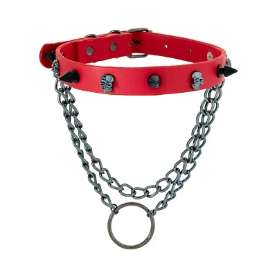 Red Skull and Spike Choker Necklace