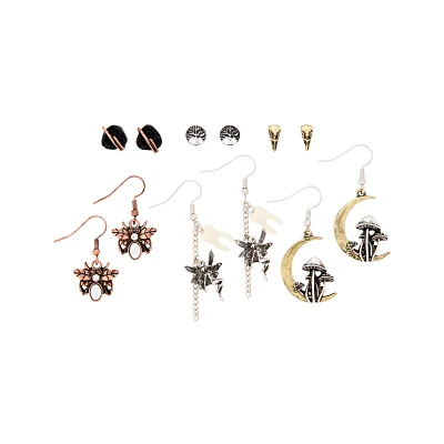 Multi-Pack Mushroom Moon Fairy Stud and Dangle Earrings - 6 Pair